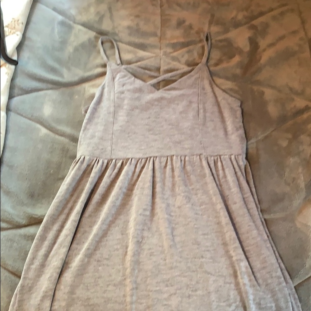 Gray dress with cross in the back Comfy but dressy